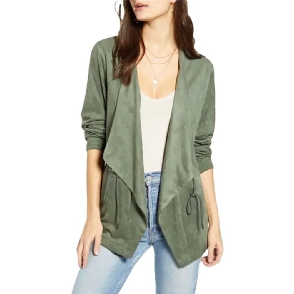 Blank NYC Faux Sude Drapey‎ Jacket Green Medium